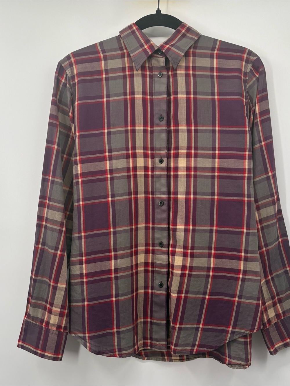 Lauren Ralph Lauren Women's Plaid Button-Down Shirt - Burgundy/Gray/Cream